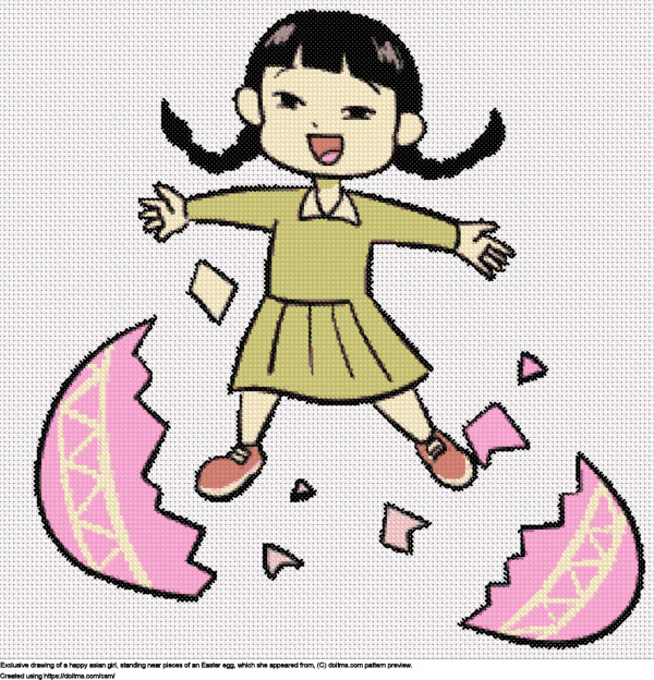 Free Asian girl jumping from Easter egg cross-stitching design