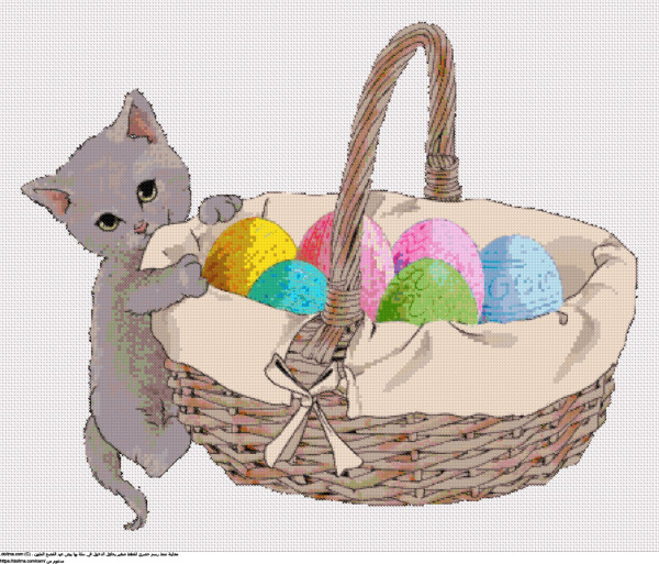  قطة كيتي تدخل سلة بيض عيد الفصح تصميم تطريز مجاني 