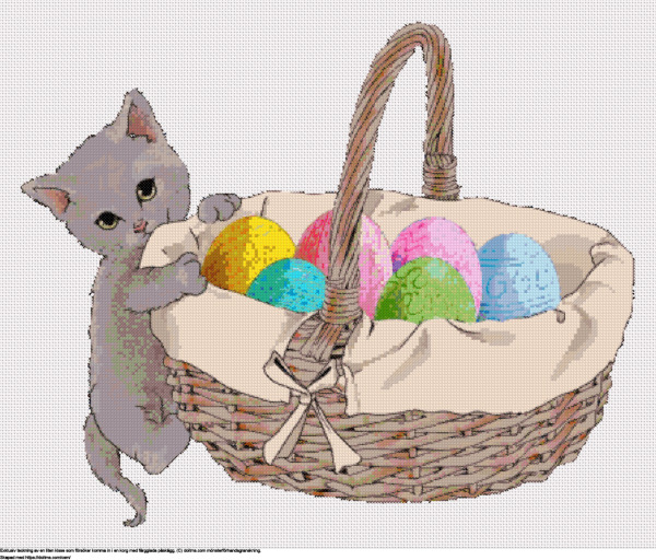 Gratis Kitty-cat kommer in i påskäggkorg korsstygnsdesign