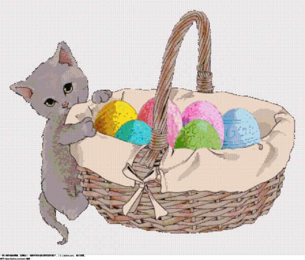 免費 小貓進入復活節彩蛋籃 十字縫設計