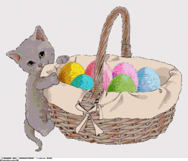 免费 小猫进入复活节彩蛋篮 十字绣设计