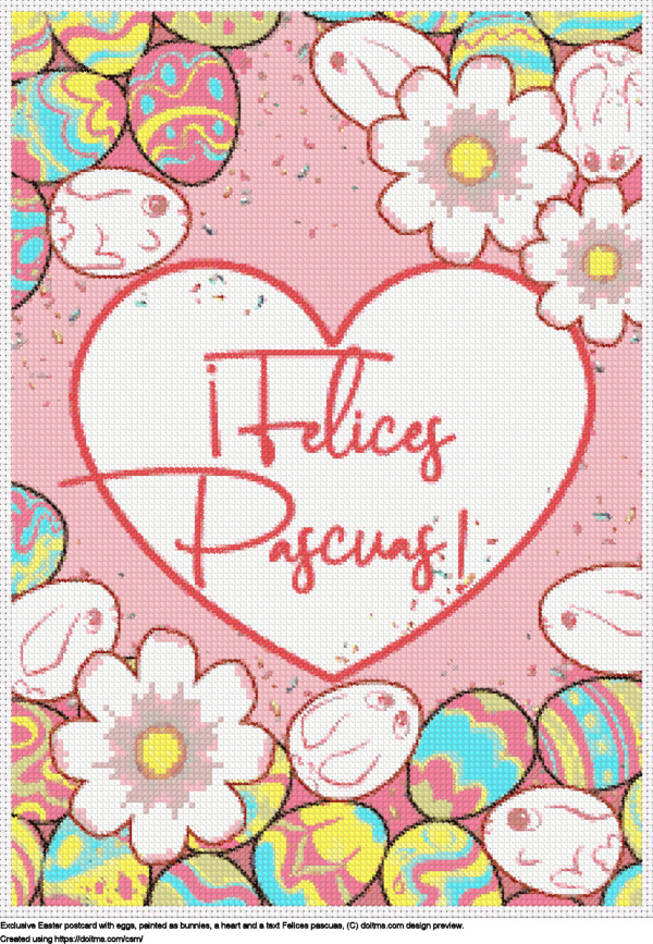 Free Easter postcard with eggs like bunnies felices pascuas cross-stitching design