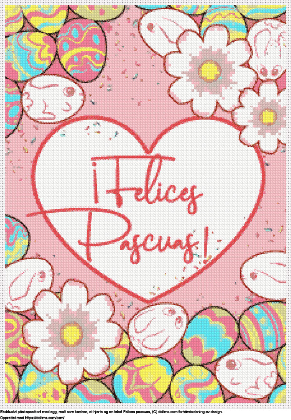 Gratis Påskepostkort med egg som kaniner felices pascuas korsstingdesign