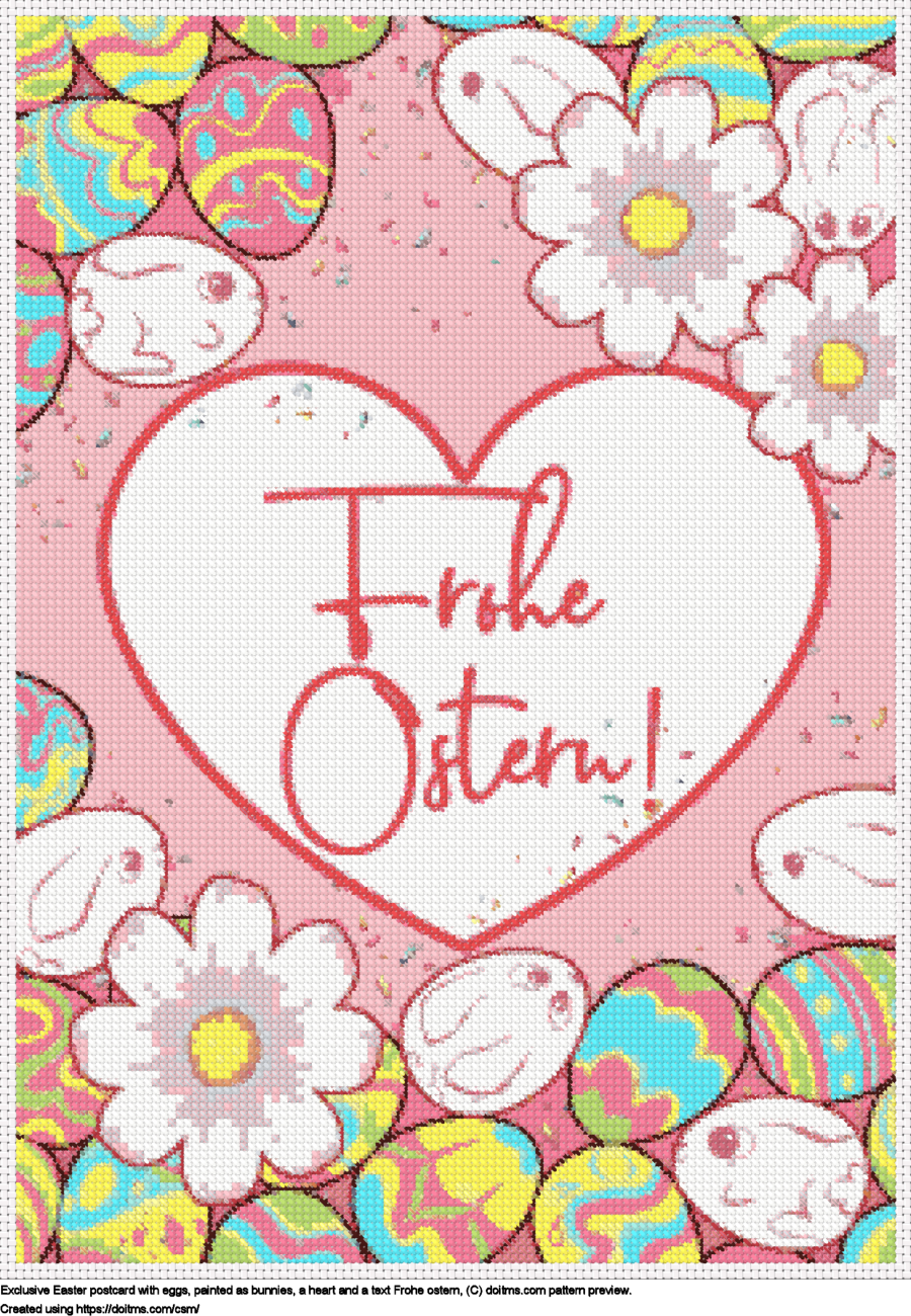 Free Easter postcard with eggs like bunnies frohe ostern cross-stitching design