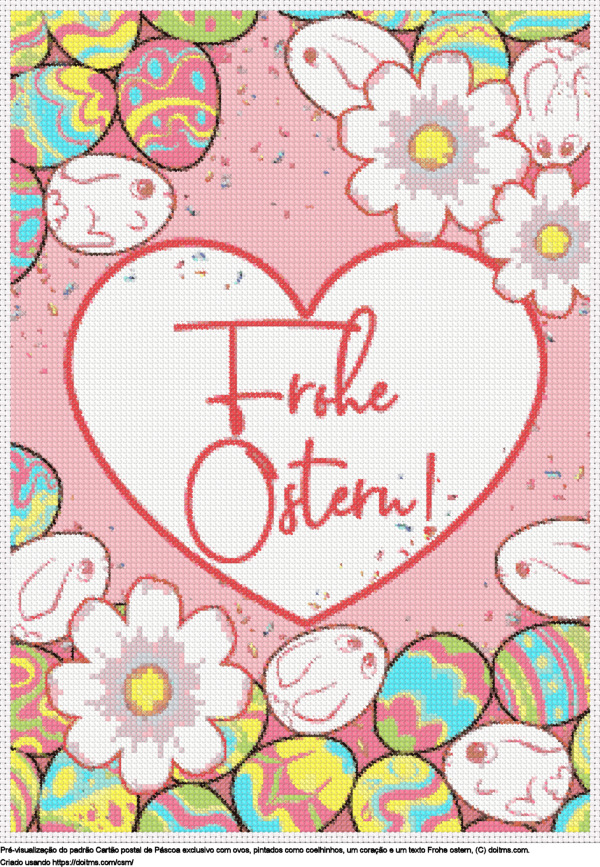 Desenhos Cartão postal de páscoa com ovos como coelhinhos frohe ostern de ponto-cruz gratuitos