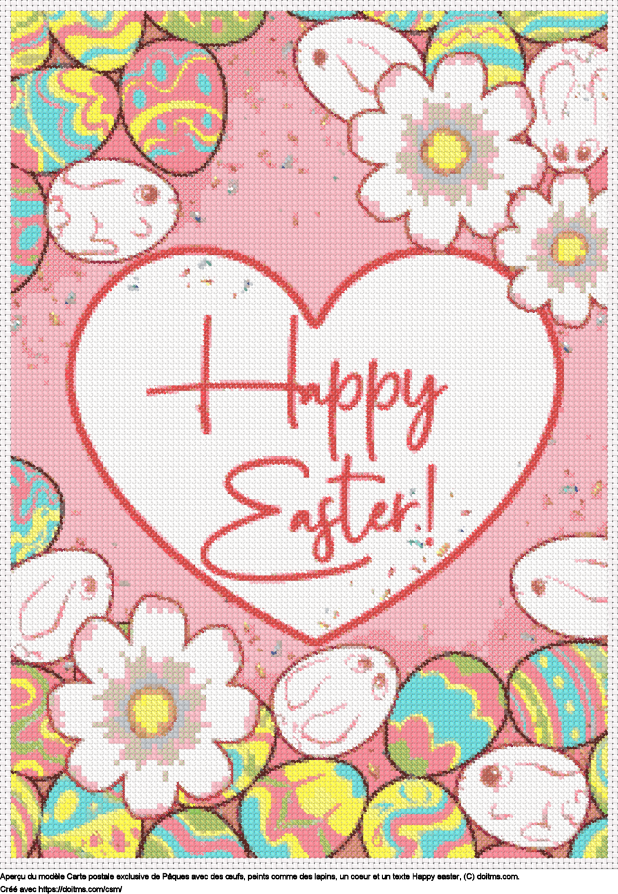 Motif de point de croix Carte postale de Pâques avec des oeufs comme des lapins happy easter gratuit