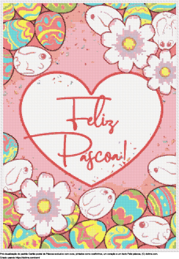 Desenhos Cartão postal de páscoa com ovos como coelhinhos feliz páscoa de ponto-cruz gratuitos