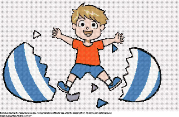 Free White boy jumping from Easter egg cross-stitching design