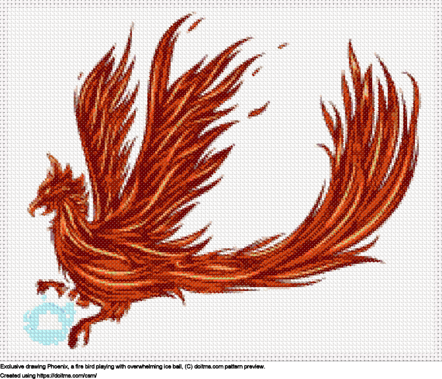 Free Firebird playing with ice ball cross-stitching design