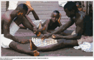 Motif de point de croix Les enfants de Ganna apprennent les dames et les échecs gratuit