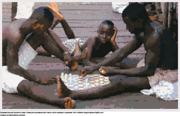 Бесплатная схема Дети Ганны учатся шашкам и шахматам для вышивания крестиком