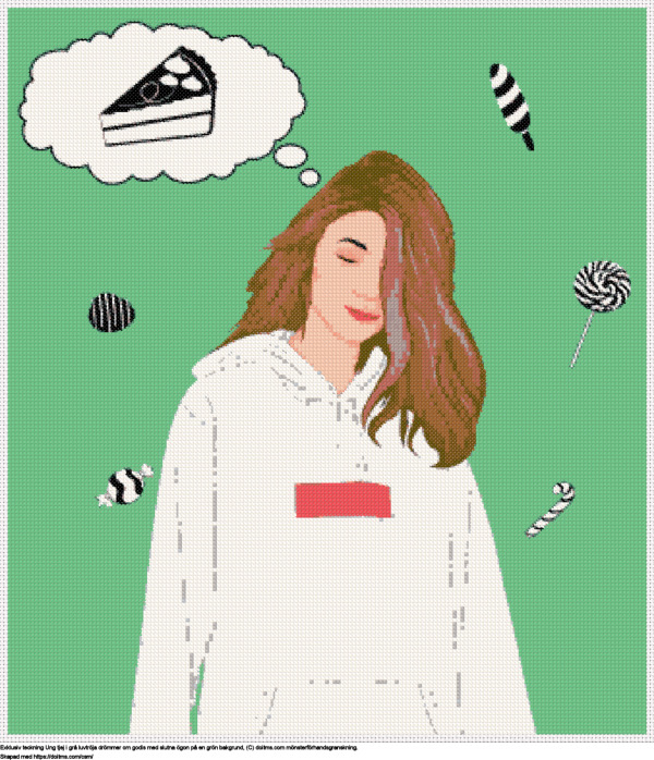 Gratis Ung flicka i hoodie som drömmer om godis korsstygnsdesign