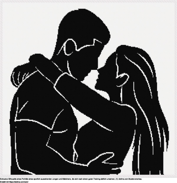 FreieSilhouettenporträt eines sportlichen Paares umarmen Kreuzstich-Design