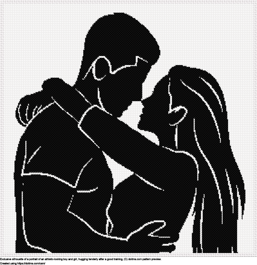 Free Hugging athletic couple silhouette portrait cross-stitching design