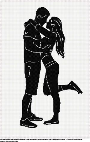 FreieSilhouette eines sportlichen Paares umarmen Kreuzstich-Design