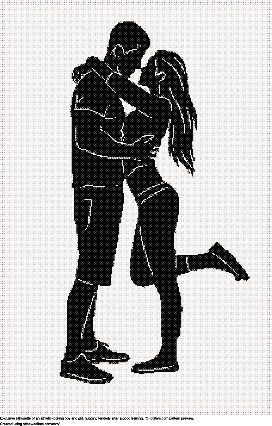 Free Hugging athletic couple silhouette cross-stitching design