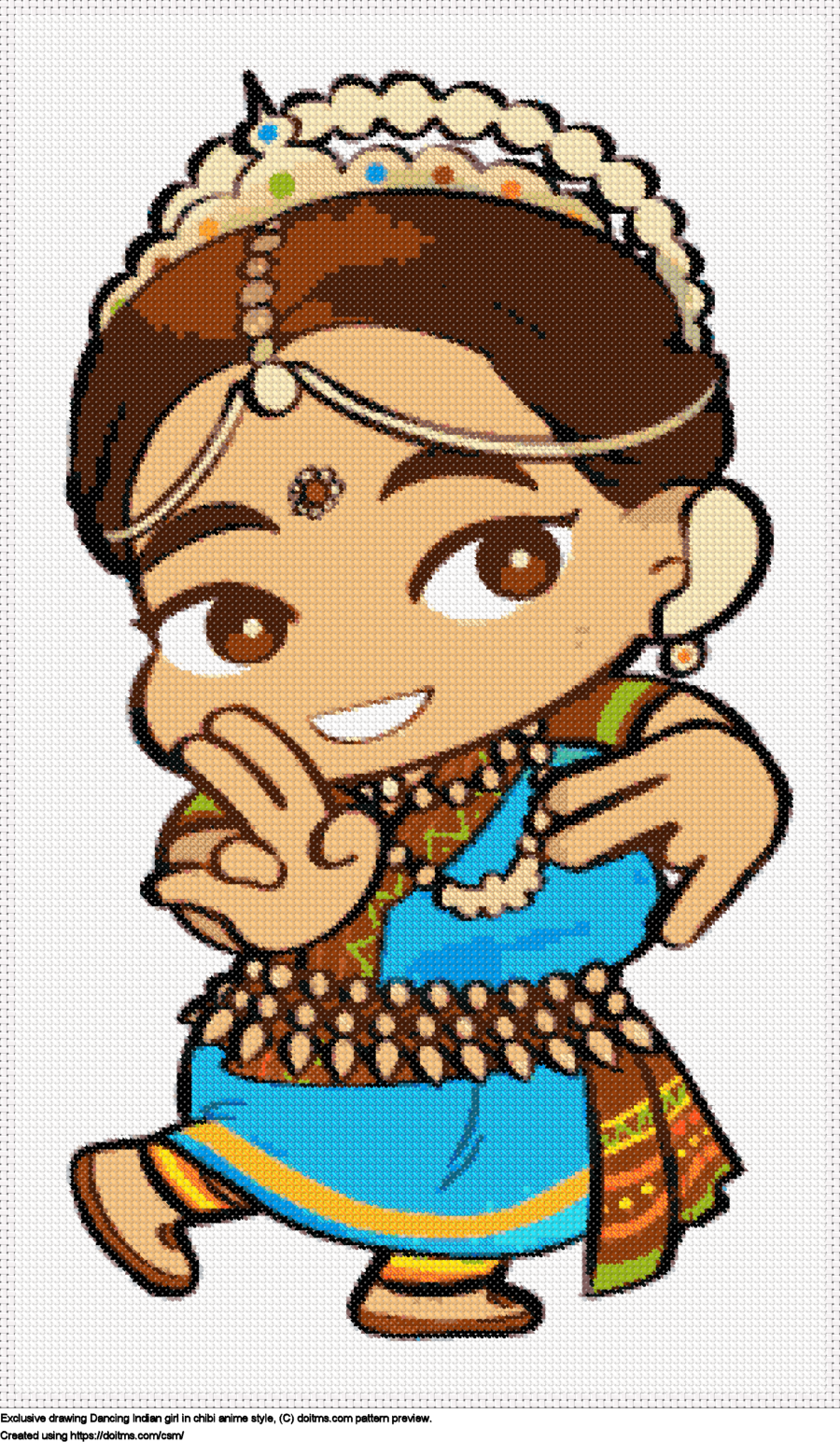 Free Chibi Indian dancing girl cross-stitching design