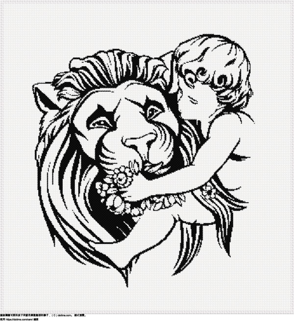 免費 畫餵獅子的孩子 十字縫設計