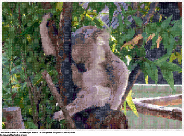 Free Koala sleeping on a branch cross-stitching design