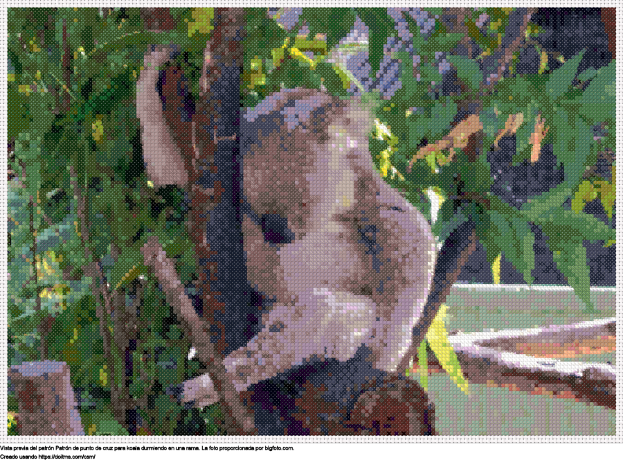 Diseño de punto de cruz Koala durmiendo en una rama gratis