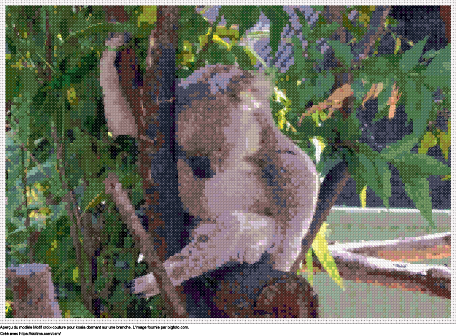 Motif de point de croix Koala dormant sur une branche gratuit