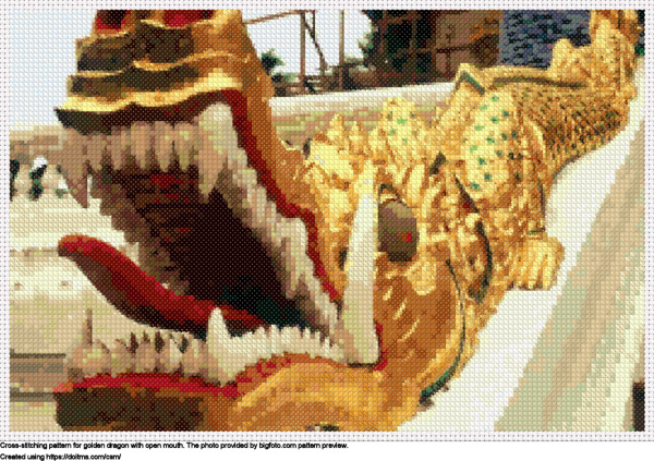 Free golden dragon with open mouth cross-stitching design
