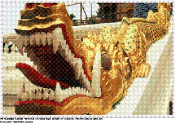 Desenhos dragão dourado com boca aberta de ponto-cruz gratuitos