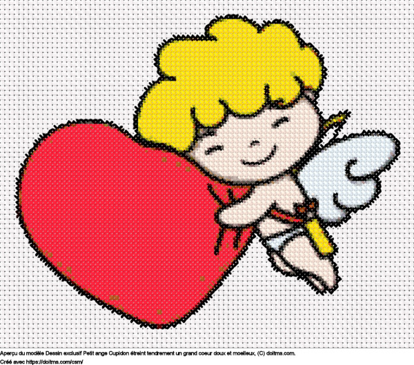 Motif de point de croix Petit Cupidon étreignant un coeur gratuit