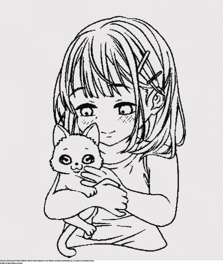 FreieKleines Mädchen, das ein Kätzchen umarmt Kreuzstich-Design