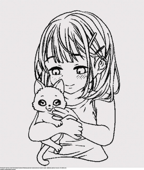 Безкоштовна схема Маленька дівчинка обіймає кошеня для вишивання хрестиком