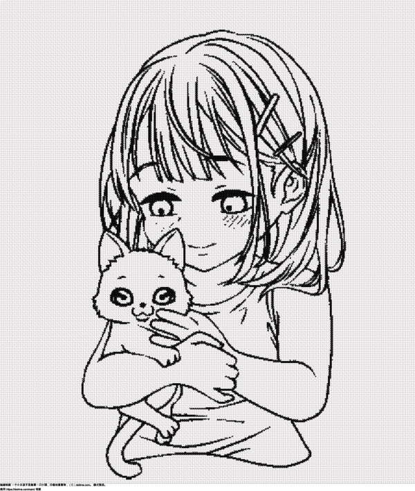 免费 拥抱小猫的小女孩 十字绣设计