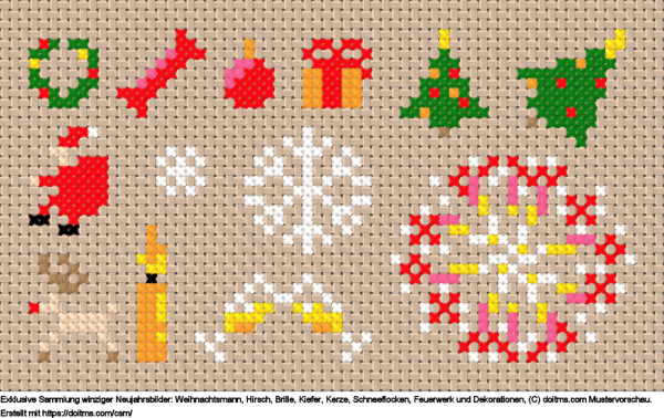 FreieSammlung winziger Pixelkunst des neuen Jahres Kreuzstich-Design