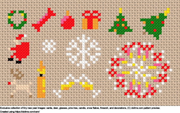 Free Collection of tiny new year pixel arts cross-stitching design