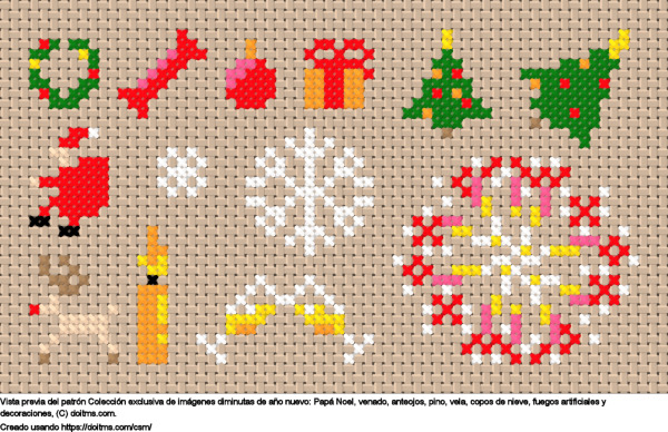 Diseño de punto de cruz Colección de diminutas artes de píxeles de año nuevo. gratis