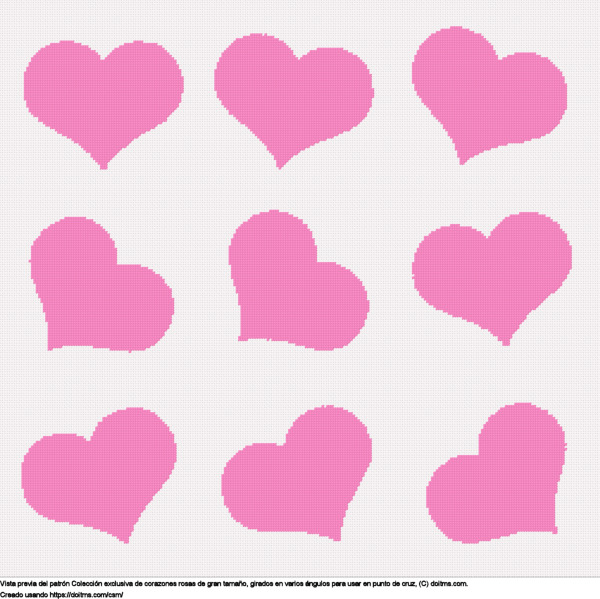 Diseño de punto de cruz Colección de grandes corazones rosas. gratis