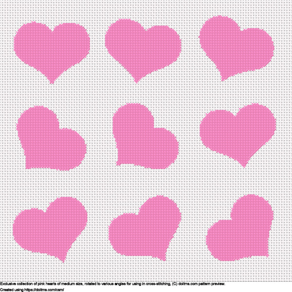 Free Collection of medium pink hearts cross-stitching design