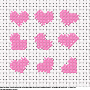 Motif de point de croix Collection de mini coeurs roses gratuit