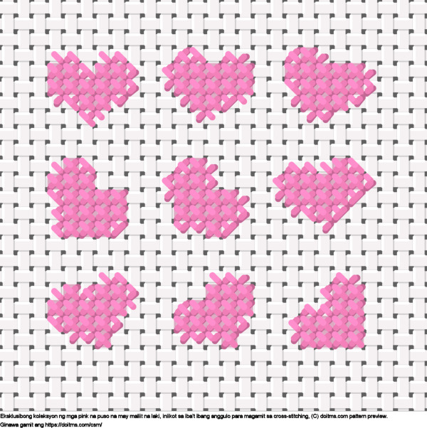 Libreng Koleksyon ng mga mini pink na puso disenyo para sa cross-stitching