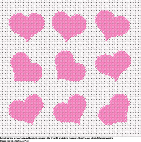Gratis Samling av små rosa hjärtan korsstygnsdesign