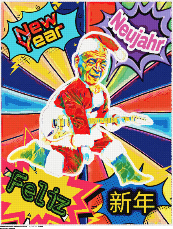 免费 流行艺术圣诞老人摇滚乐手 十字绣设计