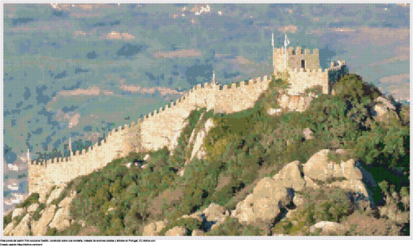 Diseño de punto de cruz Castillo de portugal en la montaña gratis