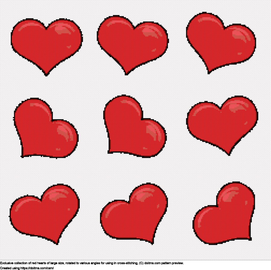Free Collection of large red hearts cross-stitching design