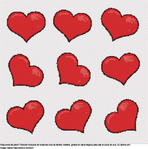 Diseño de punto de cruz Colección de corazones rojos medianos gratis