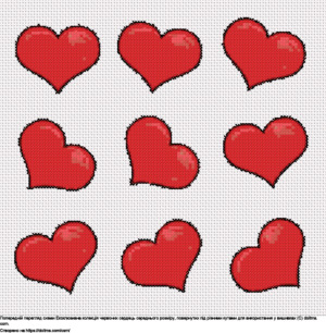 Безкоштовна схема Колекція середніх червоних сердець для вишивання хрестиком