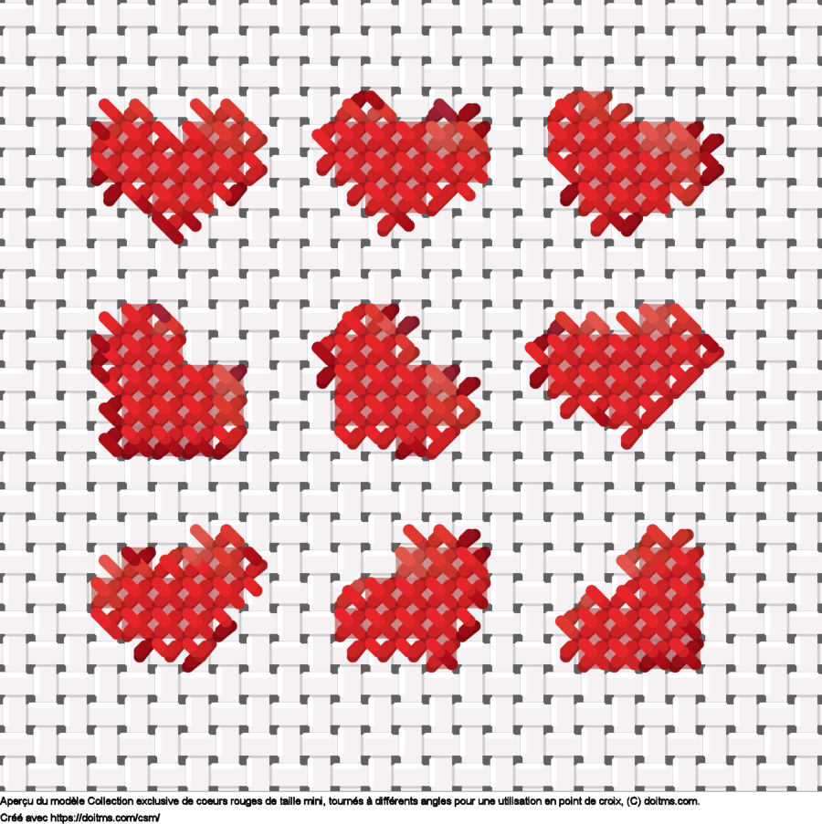 Motif de point de croix Collection de mini coeurs rouges gratuit