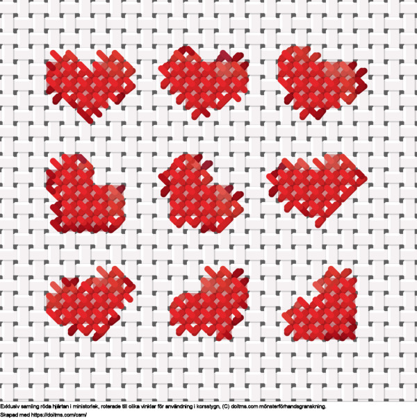 Gratis Samling av mini röda hjärtan korsstygnsdesign