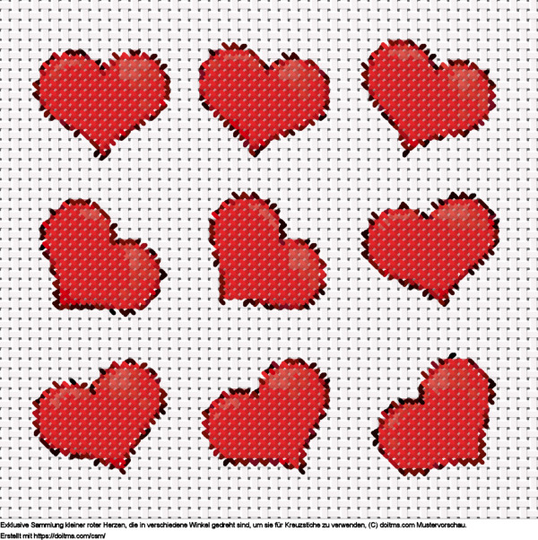 FreieSammlung kleiner roter Herzen Kreuzstich-Design