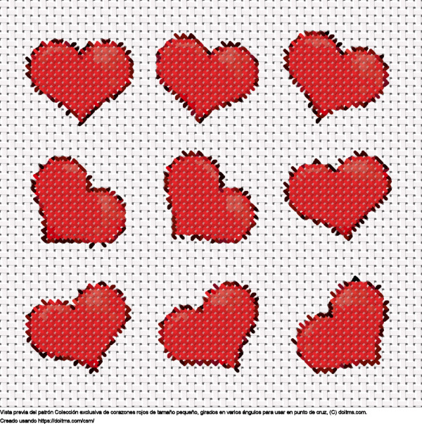 Diseño de punto de cruz Colección de pequeños corazones rojos gratis