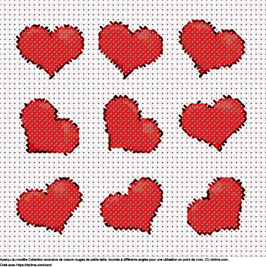 Motif de point de croix Collection de petits coeurs rouges gratuit