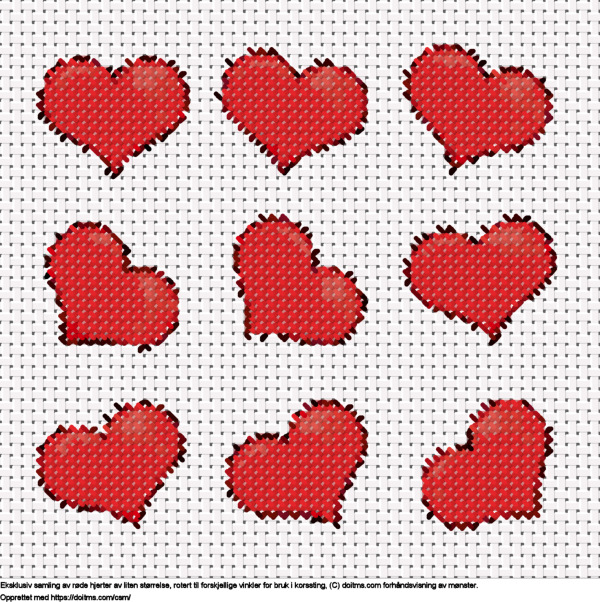 Gratis Samling av små røde hjerter korsstingdesign